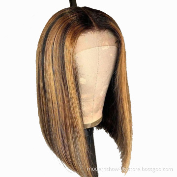 Highlight Color Lace Front Human Hair Wigs 150% Density Brazilian Virgin Straight Hair Blonde Short Bob Glueless T Lace Wigs